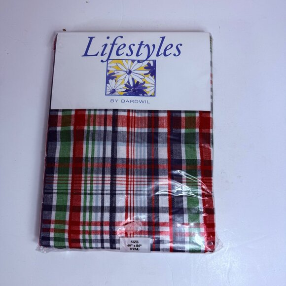 Bardwil Oval Tablecloth Vintage Plaid 60" X 84" Nantucket  Kitchen Table - Picture 8 of 9